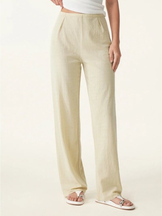 OGL Wrinkle-resistant Cotton-linen Mid Rise Straight Leg Pant XL Beige NWT - Picture 2 of 10